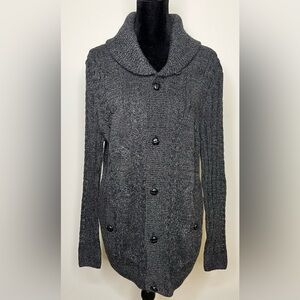 NWT Tasso Elba wool blend Gray cable knit grandpa academia cardigan sweater S